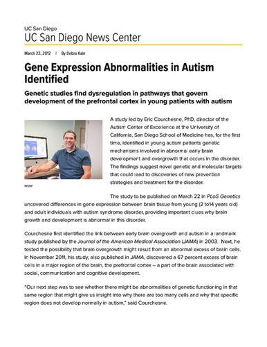 Gene Expression Abnormalities in Autism Identified