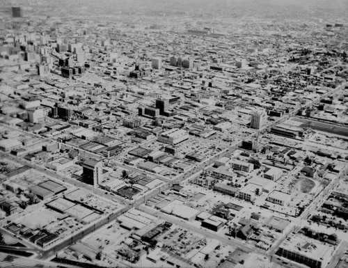 Aerial view of Downtown Los Angeles, looking southwest