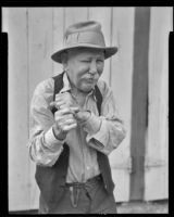 Uncle Billy Adams, 98 years old, recovers from a flu attack, Fullerton, 1936