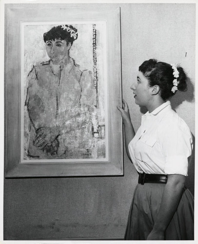 Woman with painting, Scripps College