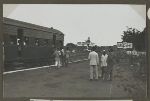 Mail train at the station, Moshi, Tanzania, ca.1930-1940
