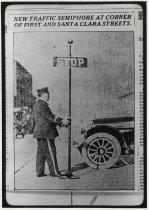 Officer Ben Kelly in control of the Semaphore at First and Santa Clara Streets