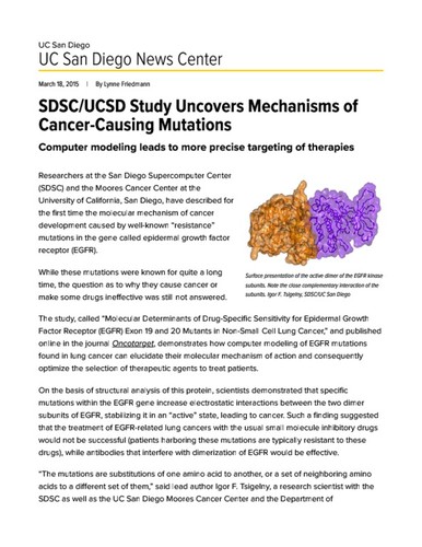 SDSC/UCSD Study Uncovers Mechanisms of Cancer-Causing Mutations