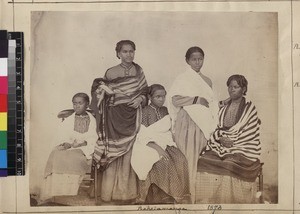 Group portrait of female Malagasy members of missionary's household, Madagascar, 1873