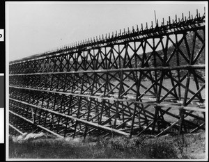 Trestle supporting a San Diego flume that brought water to the city, 1888