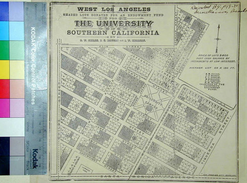West Los Angeles : shaded lots donated for an endowment fund for the University of Southern California by O. W. Childs, J. C. Downey and I. W. Hellman