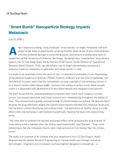 “Smart Bomb” Nanoparticle Strategy Impacts Metastasis