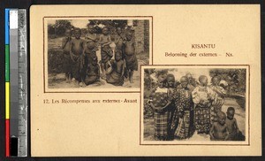 Two views contrasting apparel of children, Kisantu, Congo, ca.1920-1940
