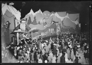 Opening of Santa Claus display at station, Shell Oil Co., Southern California, 1930