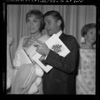 Actors Roddy McDowall and Julie Andrews at the "The Sound of Music" film premiere in Los Angeles, Calif., 1965