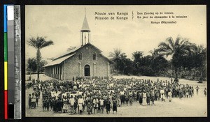 View of congregation and church, Kangu, Congo, ca.1920-1940