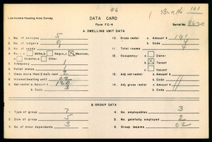 WPA Low income housing area survey data card 46, serial 8620
