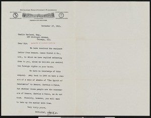 Frank Nelson Doubleday, letter, 1911-11-17, to Hamlin Garland