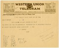 Telegram from William Randolph Hearst to Julia Morgan, June 29, 1926