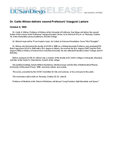 Dr. Curtis Wilson delivers second Professors' Inaugural Lecture
