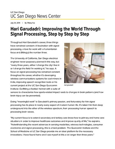 Hari Garudadri: Improving the World Through Signal Processing, Step by Step by Step