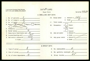 WPA Low income housing area survey data card 94, serial 14684