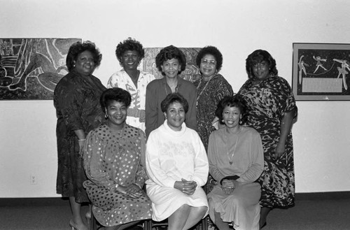 Alpha Gama Omega Chapter, AKA sorority members posing together, Los Angeles, 1987