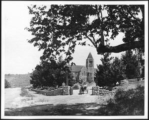 Exterior view of the Church of the Angels, Garvanza, which is now Highland Park near Pasadena, 1898