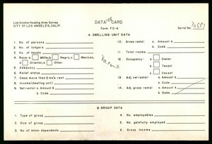 WPA Low income housing area survey data card 148, serial 30683, vacant