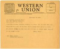 Telegram from Julia Morgan to William Randolph Hearst, November 30, 1928