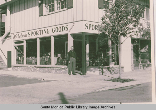 Mickelson's Sporting Goods in the S & J Wilson Building at the corner of Antioch and Via de La Paz, Pacific Palisades, Calif