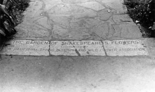 [Engraved stone at entrance to Shakespeare Gardens in Golden Gate Park]
