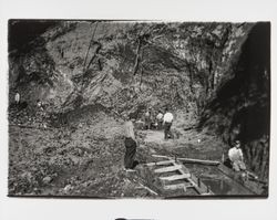Excavation in preparation for retaining wall forms on the site of reconstruction of St. Elizabeth's, Guerneville, California, 1935