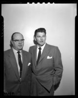 Ronald Reagan, right, and Roy Brewer during court appearance regarding 1946 movie industry strike violence and threats, 1954