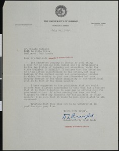 David Livingston Crawford, letter, 1933-07-26, to Hamlin Garland