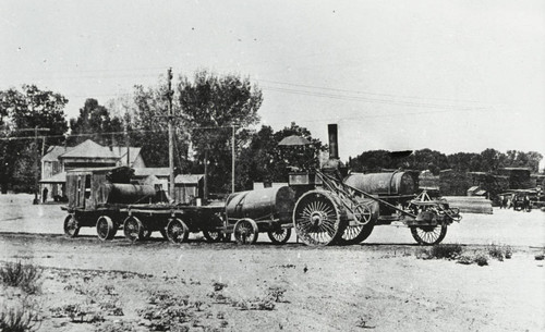 Steam tractor at Sierra Flume and Lumber Co. Yard