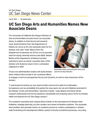UC San Diego Arts and Humanities Names New Associate Deans