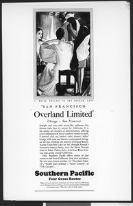 Drawn Southern Pacific Railway advertisement, reading "Overland Limited", ca.1930