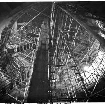 View of the scaffolding inside the dome of the California State Capitol building during restoration