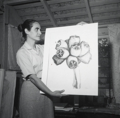 Woman with drawing, Scripps College
