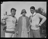 Athletes Charles Hoff and Charley Paddock with Mrs. Hoff, Los Angeles, 1926