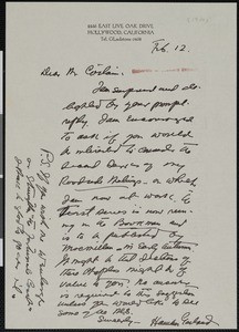 Hamlin Garland, letter, 1930-02-12, to Thomas Bertram Costain