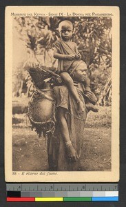 Woman with jug and child, Kenya, ca.1920-1940