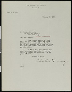 Charles Hoeing, letter, 1921-02-25, to Hamlin Garland