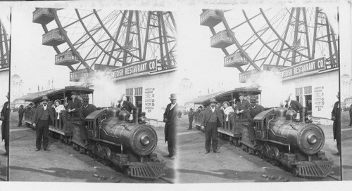 A Miniature Train Carrying Passengers around the Grounds. St. Louis Expo