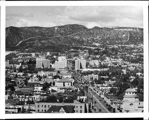 Panoramic view of Hollywood looking north on Vine Street from Clinton Street, ca.1926-1930