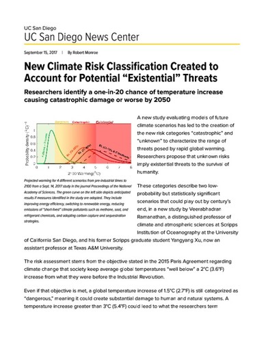 New Climate Risk Classification Created to Account for Potential “Existential” Threats