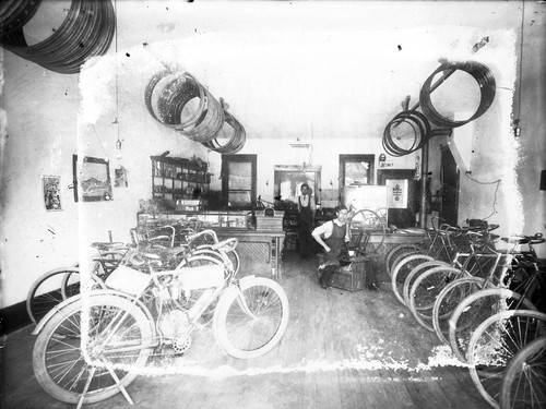 Upland Photograph Business; Interior of bicycle shop / Edna Swan