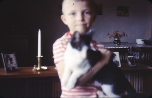 Olav Heggheim and the cat, Bankim, Adamaoua, Cameroon, 1955-1968