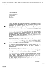 [Letter from Ian Birks to House of Commons regarding smuggling of tobacco]