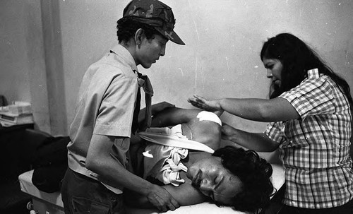 Injured man in high security prison, Nicaragua, 1980