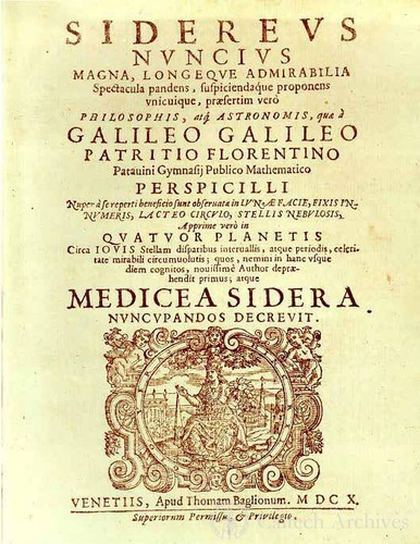 Galileo, title page from Sidereus Nuncius (The Sidereal Messenger), Venice, 1610