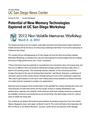 Potential of New Memory Technologies Explored at UC San Diego Workshop