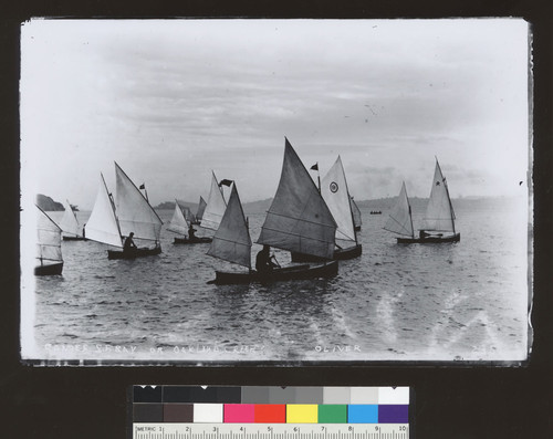 Sailing canoes off Sausalito [photographic print]