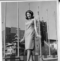 Josie Leong, Sacramento's Queen of the Moon Festival, standing in San Francisco's Chinatown